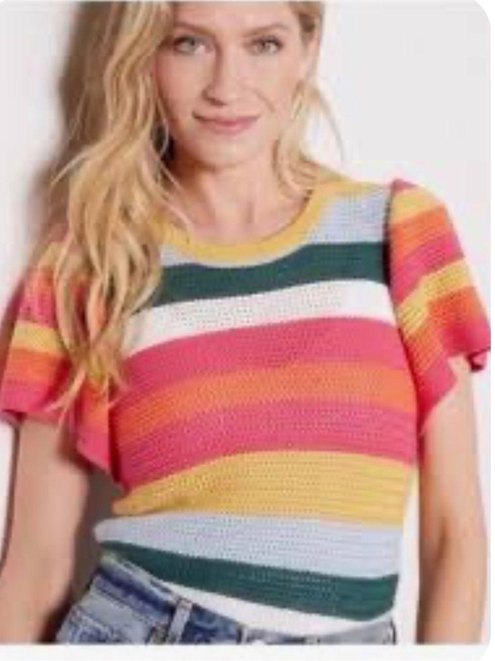 Evereve Striped Sweater, Flutter Sleeve, large